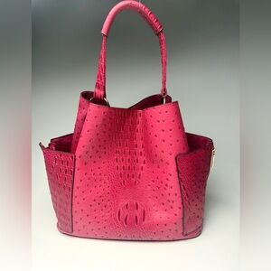 Hot Pink Vegan Leather Faux Ostrich Tote Bag 18x12